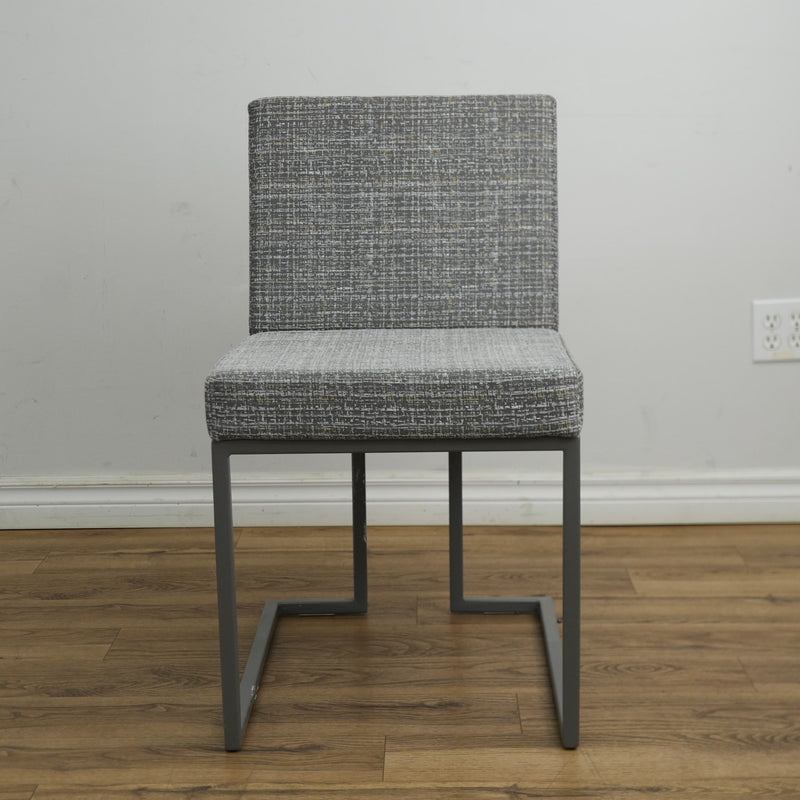 18 Inch W Grey Striped Fabric Side Chair with Metal Base