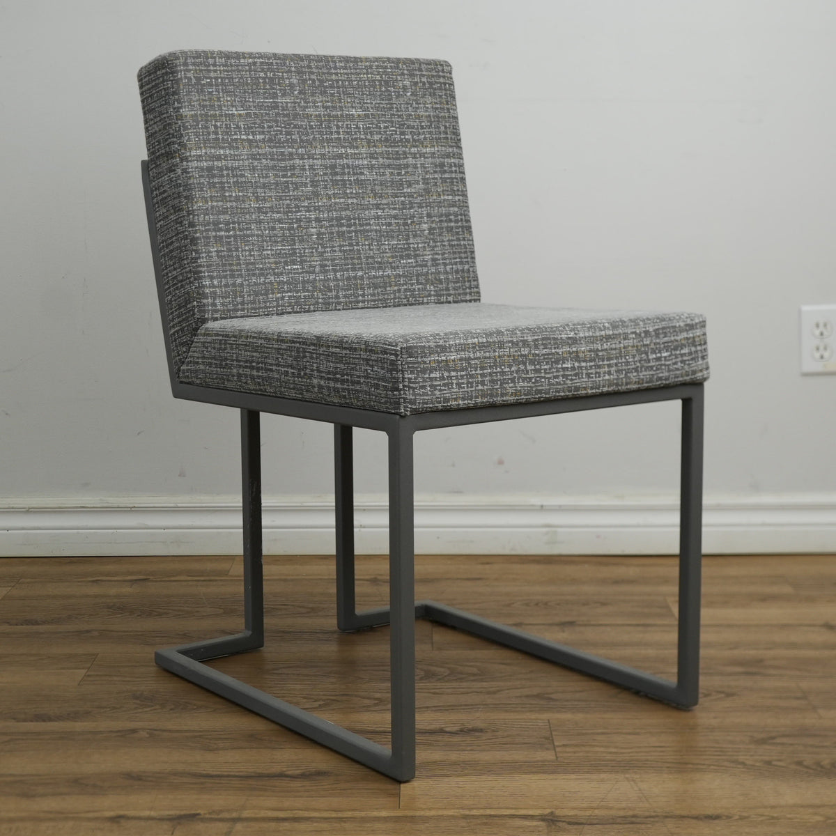 18 Inch W Grey Striped Fabric Side Chair with Metal Base