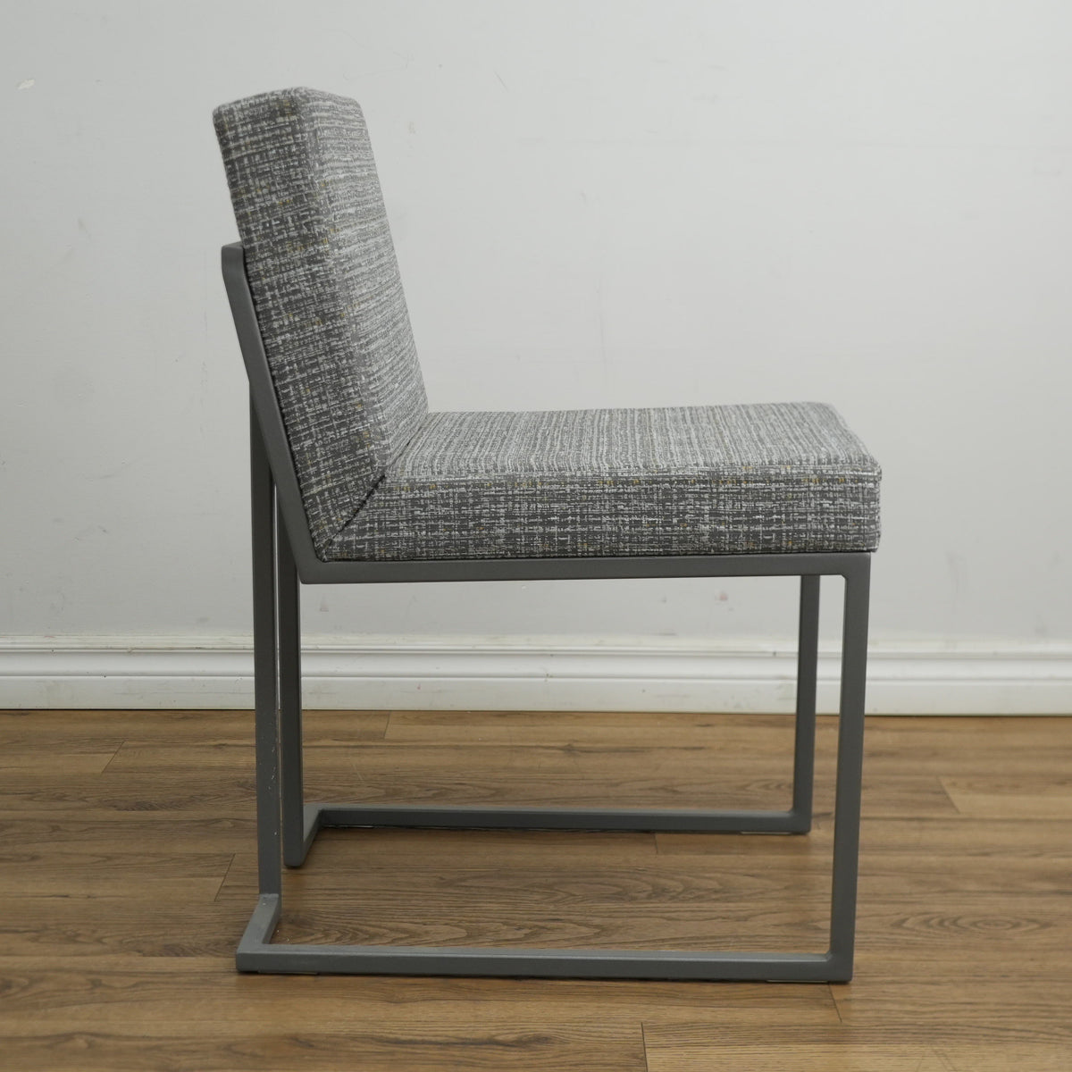 18 Inch W Grey Striped Fabric Side Chair with Metal Base
