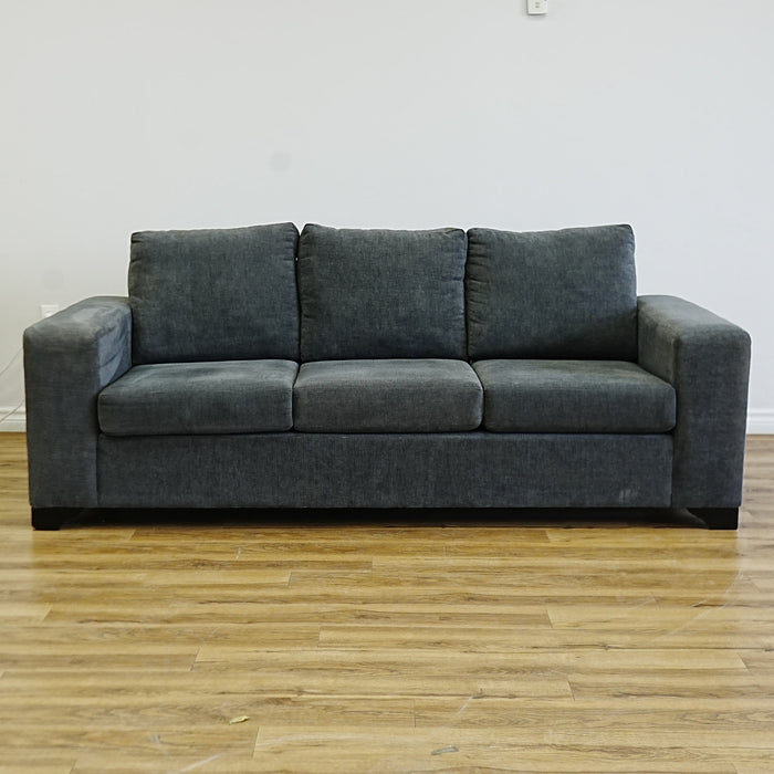 84x36x34-Inch Plush Grey Three‑Seater Fabric Sofa with Wide Armrests