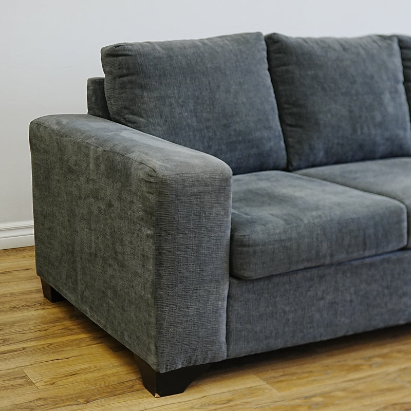 84x36x34-Inch Plush Grey Three‑Seater Fabric Sofa with Wide Armrests