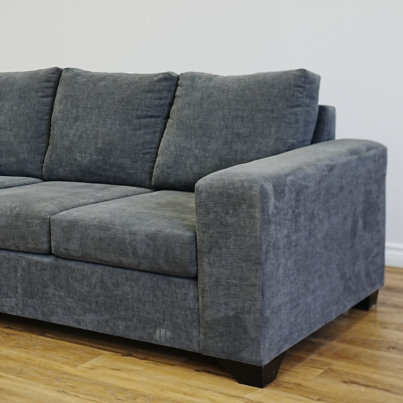 84x36x34-Inch Plush Grey Three‑Seater Fabric Sofa with Wide Armrests
