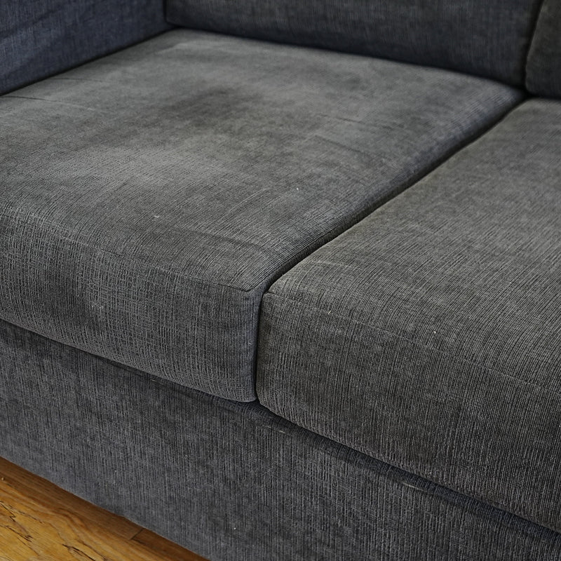 84x36x34-Inch Plush Grey Three‑Seater Fabric Sofa with Wide Armrests