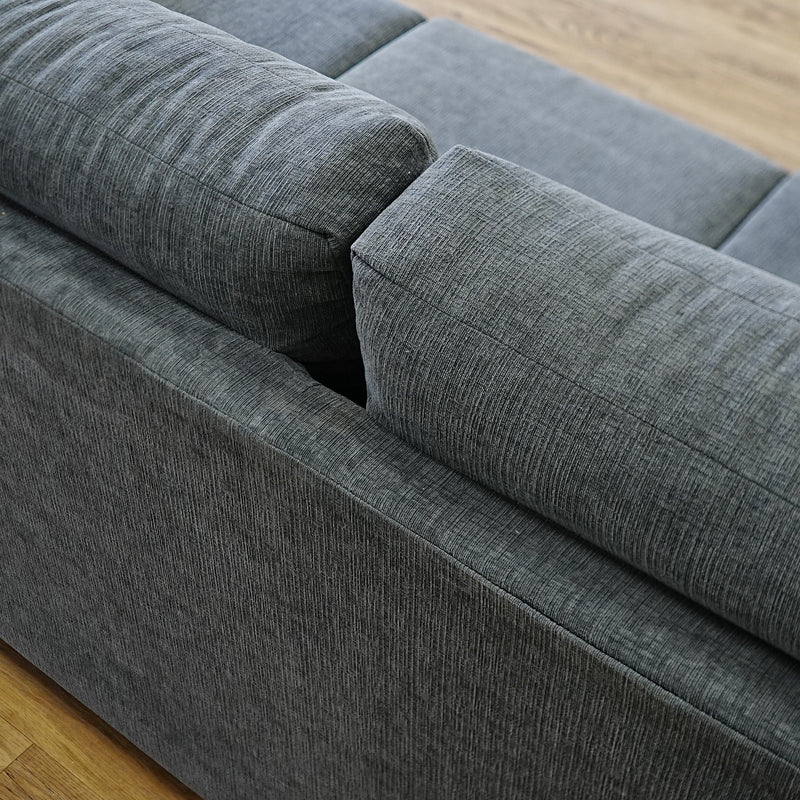 84x36x34-Inch Plush Grey Three‑Seater Fabric Sofa with Wide Armrests