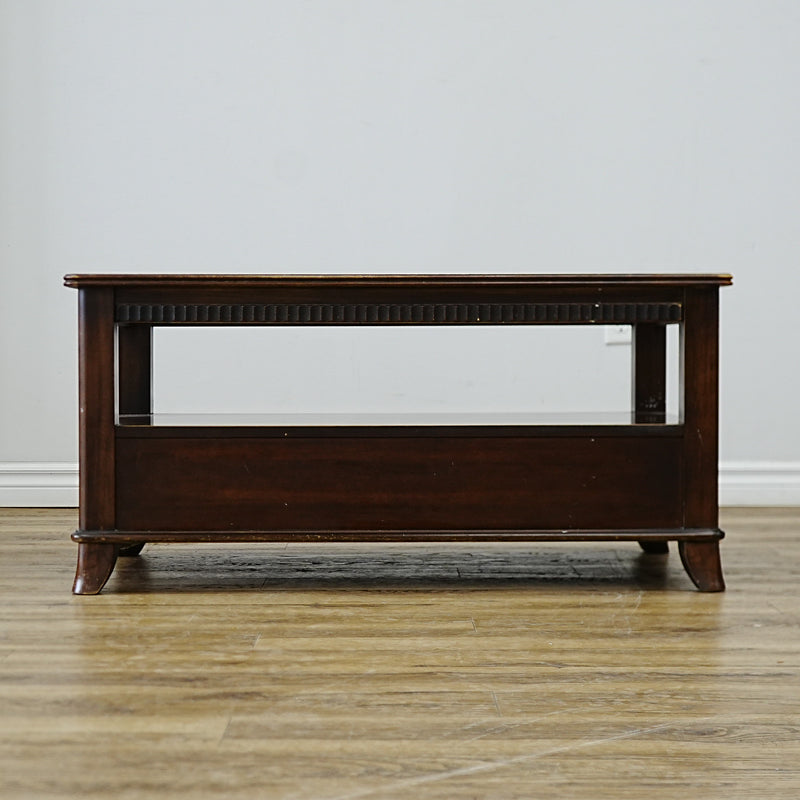 Wooden Coffee Table with Beveled Glass Insert and Storage – 40x24x20-Inch