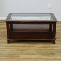 Wooden Coffee Table with Beveled Glass Insert and Storage – 40x24x20-Inch