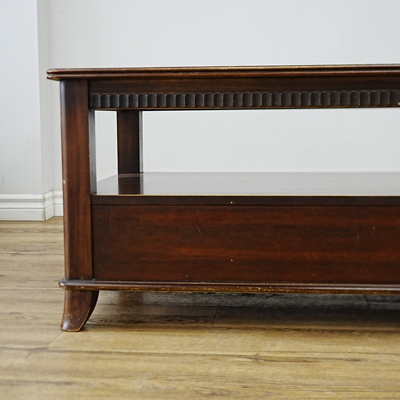 Wooden Coffee Table with Beveled Glass Insert and Storage – 40x24x20-Inch