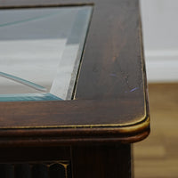 Wooden Coffee Table with Beveled Glass Insert and Storage – 40x24x20-Inch