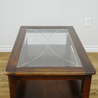 Wooden Coffee Table with Beveled Glass Insert and Storage – 40x24x20-Inch