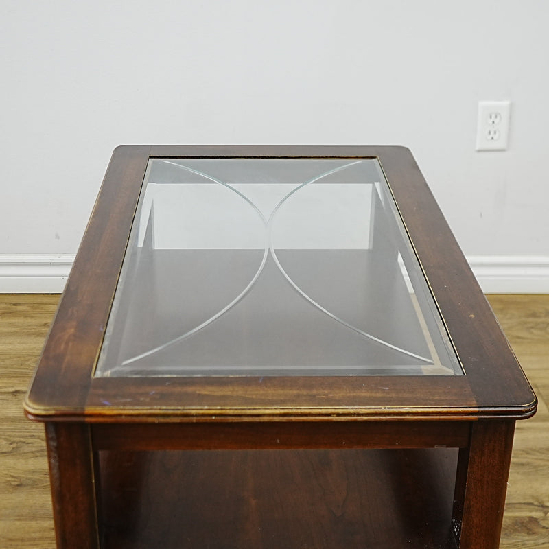 Wooden Coffee Table with Beveled Glass Insert and Storage – 40x24x20-Inch