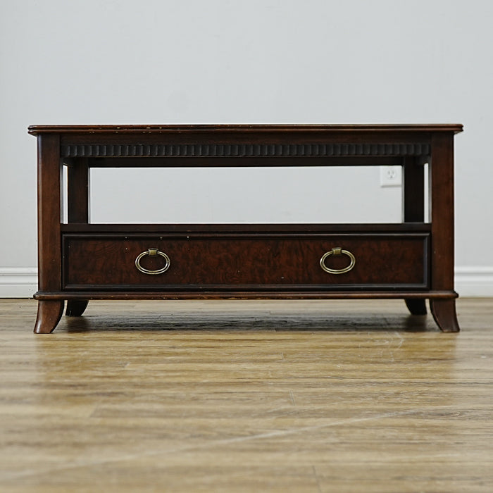 Wooden Coffee Table with Beveled Glass Insert and Storage – 40x24x20-Inch
