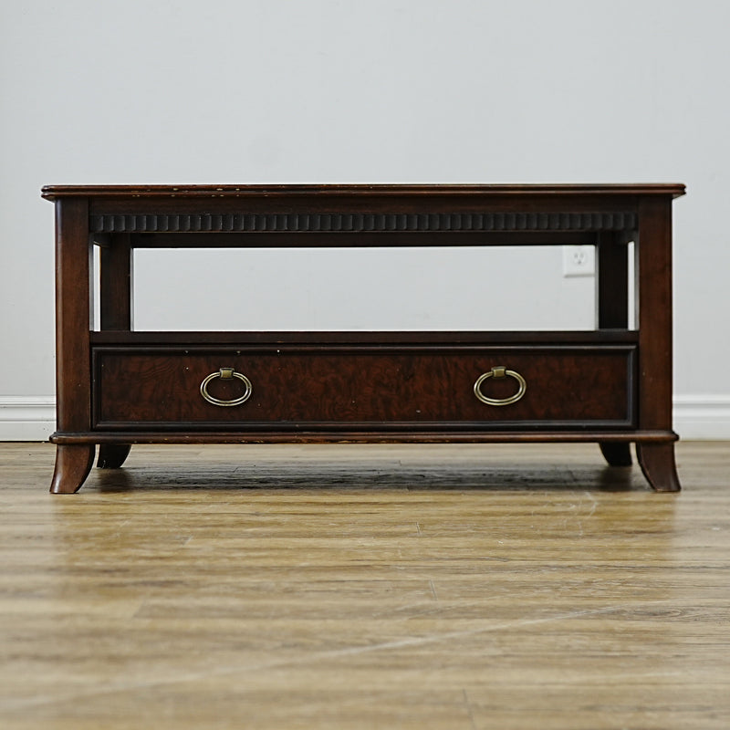 Wooden Coffee Table with Beveled Glass Insert and Storage – 40x24x20-Inch
