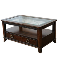 Wooden Coffee Table with Beveled Glass Insert and Storage – 40x24x20-Inch