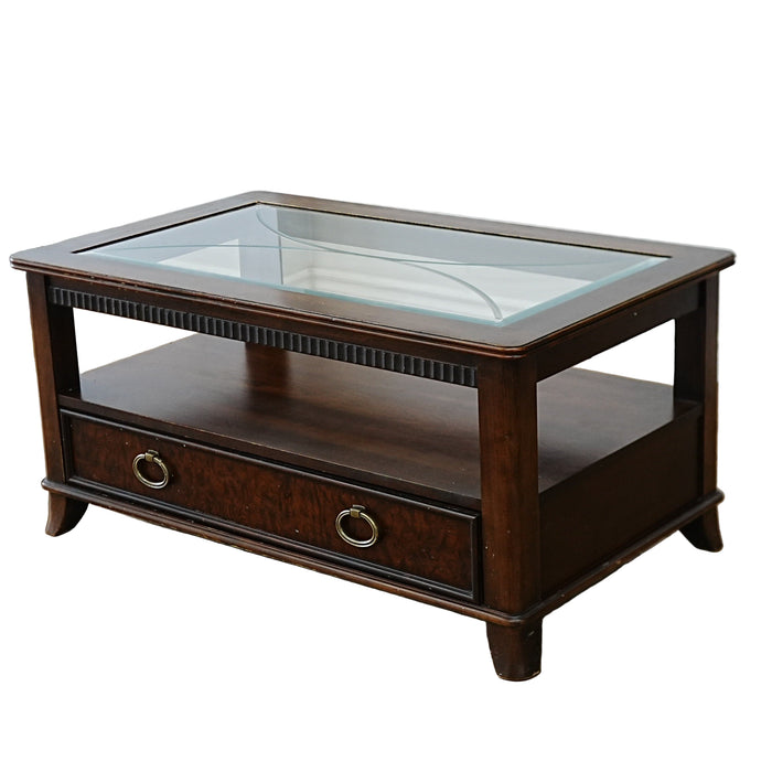 Wooden Coffee Table with Beveled Glass Insert and Storage – 40x24x20-Inch