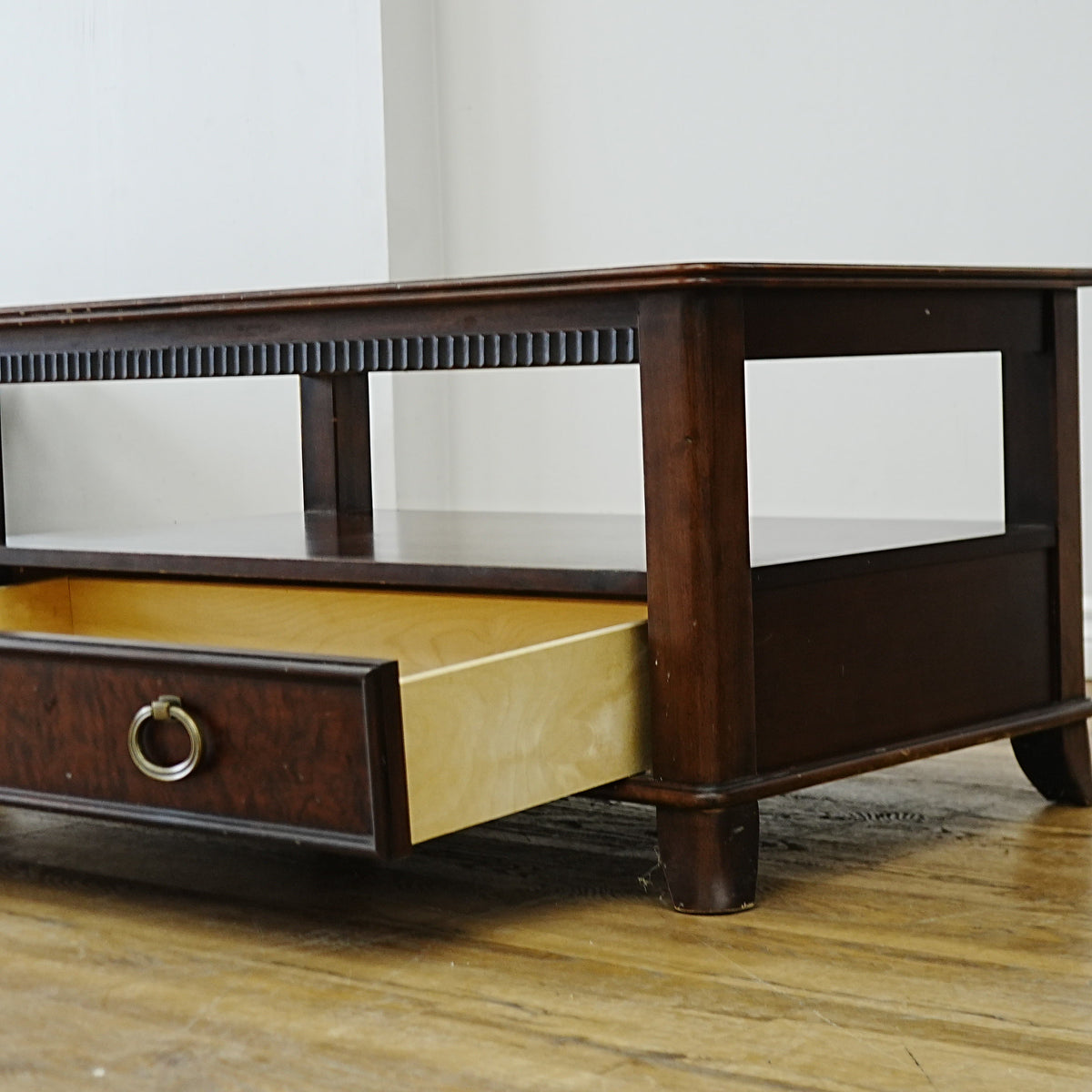Wooden Coffee Table with Beveled Glass Insert and Storage – 40x24x20-Inch