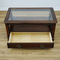 Wooden Coffee Table with Beveled Glass Insert and Storage – 40x24x20-Inch