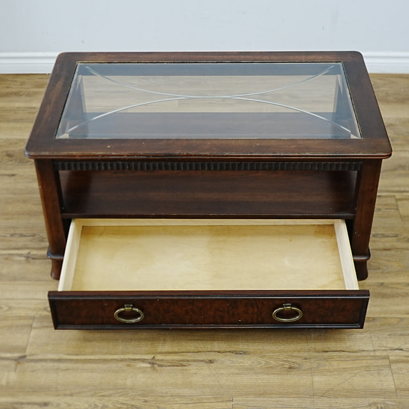 Wooden Coffee Table with Beveled Glass Insert and Storage – 40x24x20-Inch