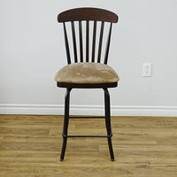 Metal & Wood Bar Stool with Velvet Upholstered Swivel Seat