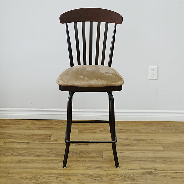 Metal & Wood Bar Stool with Velvet Upholstered Swivel Seat