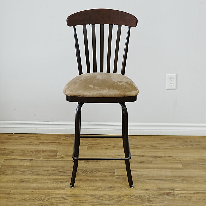 Metal & Wood Bar Stool with Velvet Upholstered Swivel Seat