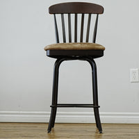 Metal & Wood Bar Stool with Velvet Upholstered Swivel Seat