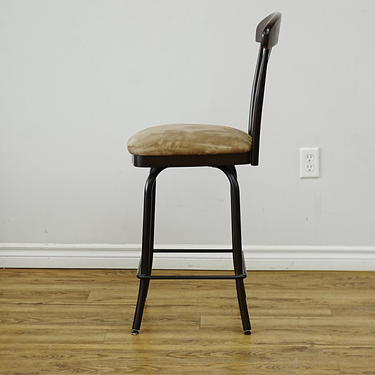 Metal & Wood Bar Stool with Velvet Upholstered Swivel Seat
