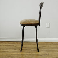 Metal & Wood Bar Stool with Velvet Upholstered Swivel Seat