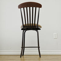 Metal & Wood Bar Stool with Velvet Upholstered Swivel Seat