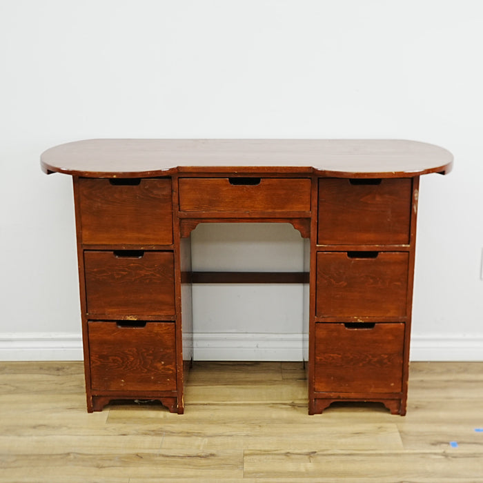Wooden Desk with 7 Drawers – Reddish Finish, 48x16x31-Inch