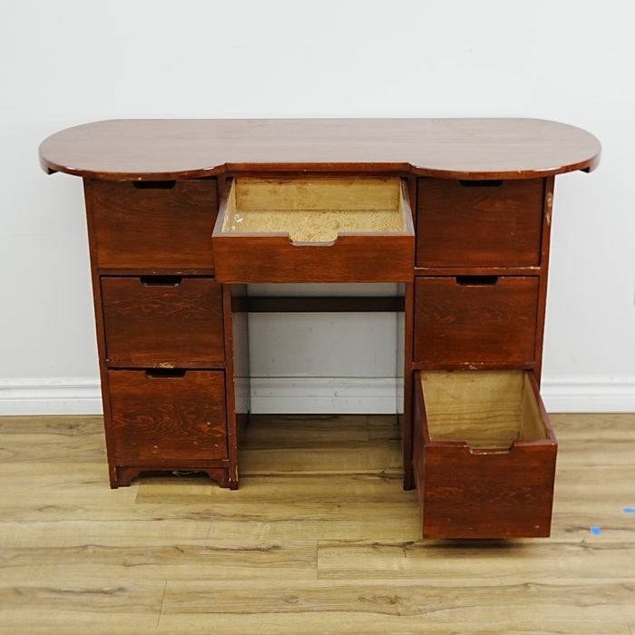 Wooden Desk with 7 Drawers – Reddish Finish, 48x16x31-Inch