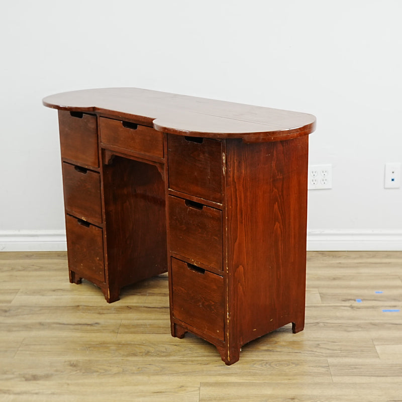 Wooden Desk with 7 Drawers – Reddish Finish, 48x16x31-Inch