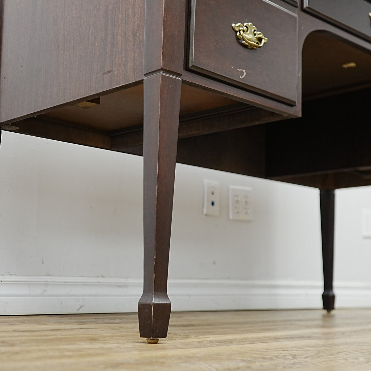 53x25x30-Inch Vintage Wooden Desk with 5 Drawers – Brass Handles