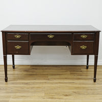 53x25x30-Inch Vintage Wooden Desk with 5 Drawers – Brass Handles