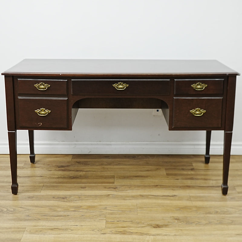 53x25x30-Inch Vintage Wooden Desk with 5 Drawers – Brass Handles