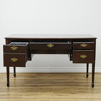 53x25x30-Inch Vintage Wooden Desk with 5 Drawers – Brass Handles