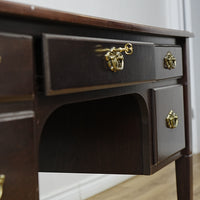 53x25x30-Inch Vintage Wooden Desk with 5 Drawers – Brass Handles