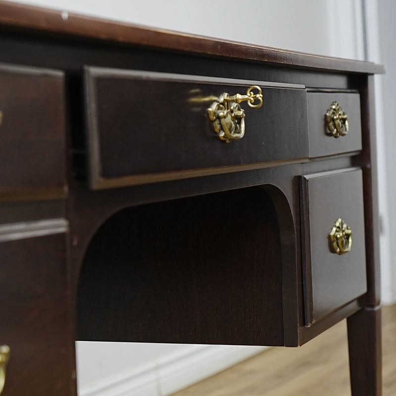53x25x30-Inch Vintage Wooden Desk with 5 Drawers – Brass Handles