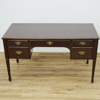 53x25x30-Inch Vintage Wooden Desk with 5 Drawers – Brass Handles