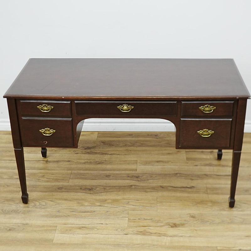 53x25x30-Inch Vintage Wooden Desk with 5 Drawers – Brass Handles