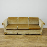 86x34x30 Inch 3-Seater Mustard Fabric Sofa – Rolled Arms, Skirted Base