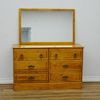 48x16x30-Inch Honey Wooden Dresser with 40x26 Mirror – Ornate Handles