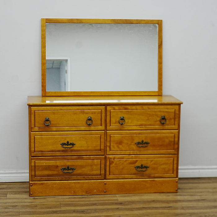 48x16x30-Inch Honey Wooden Dresser with 40x26 Mirror – Ornate Handles