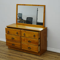 48x16x30-Inch Honey Wooden Dresser with 40x26 Mirror – Ornate Handles