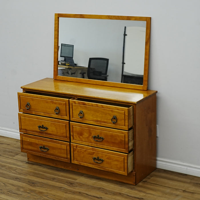 48x16x30-Inch Honey Wooden Dresser with 40x26 Mirror – Ornate Handles