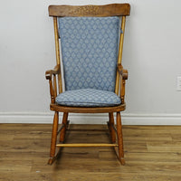 20x31x39-Inch Wooden Rocking Chair – Blue Herringbone Cushions