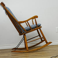20x31x39-Inch Wooden Rocking Chair – Blue Herringbone Cushions