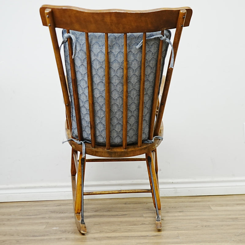 20x31x39-Inch Wooden Rocking Chair – Blue Herringbone Cushions