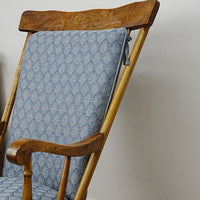 20x31x39-Inch Wooden Rocking Chair – Blue Herringbone Cushions
