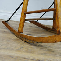 20x31x39-Inch Wooden Rocking Chair – Blue Herringbone Cushions