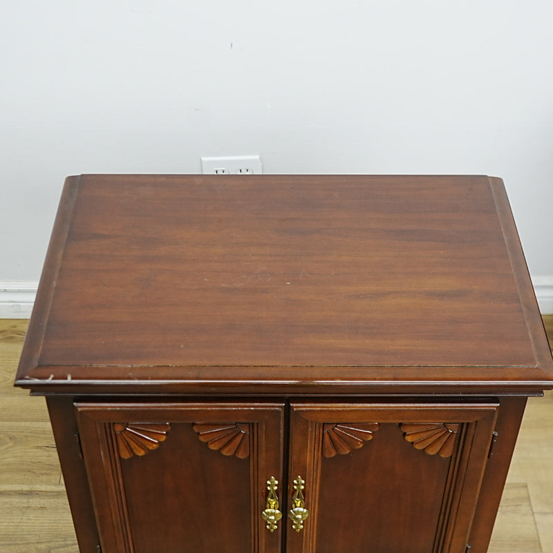 26x17x25-Inch Amber Wood Accent Nightstand Cabinet  – Carved Doors
